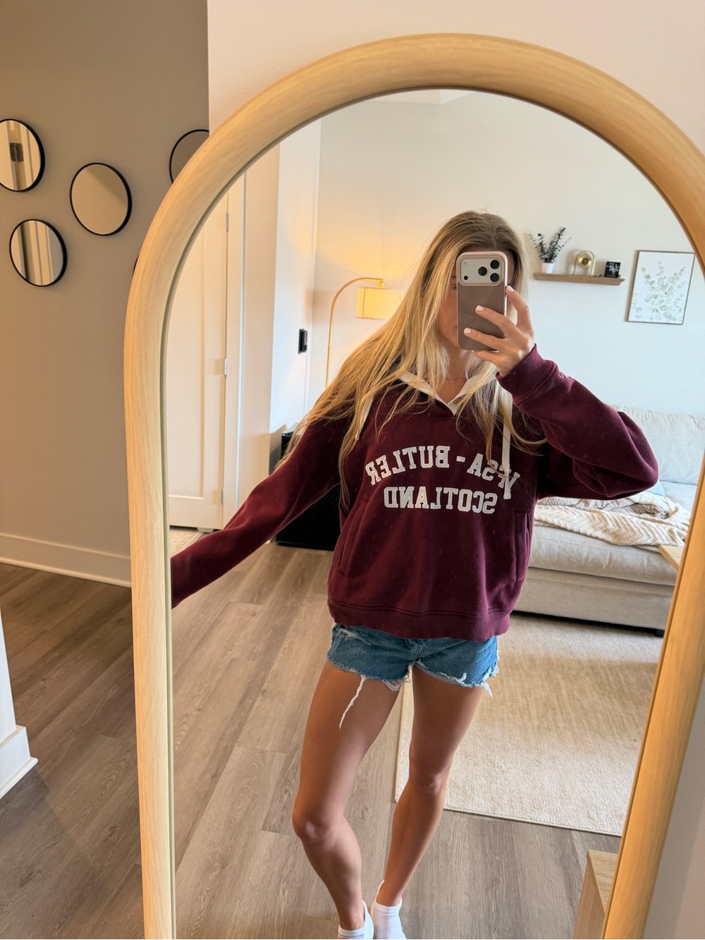 Maroon Pullover Hoodie Sweatshirt - Casual Women's Top